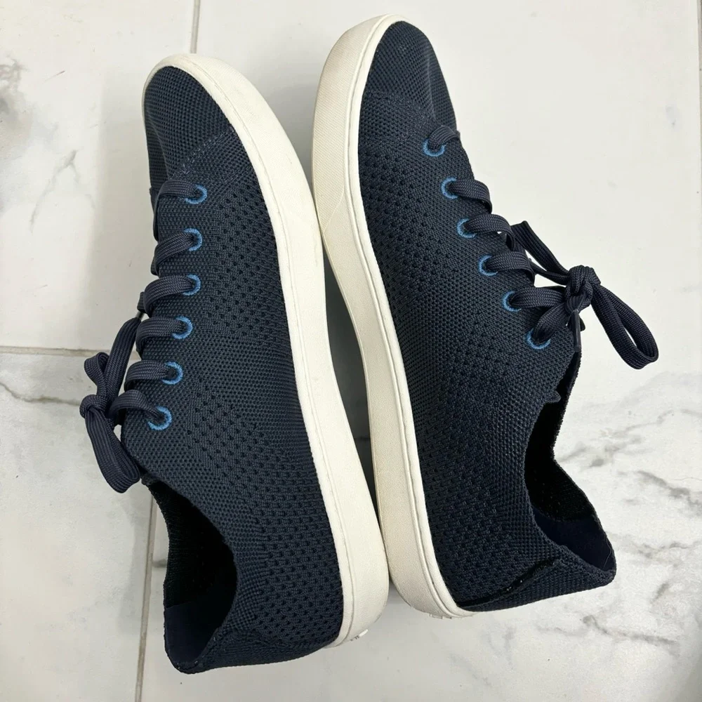 LL Bean Eco Bay Knit Sneakers Stretch Lace Up Navy Blue Womens 10 Washable